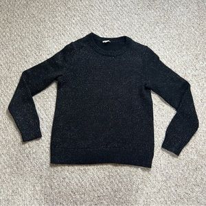 Gap Black Metallic Round Neck Sweater Wmoens Large Silver Sparkly Knit Pullover